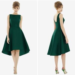 ALFRED SUNG | Dresses | Alfred Sung Bateau Neck Satin High Low Cocktail  Dress In Hunter Green Size 4